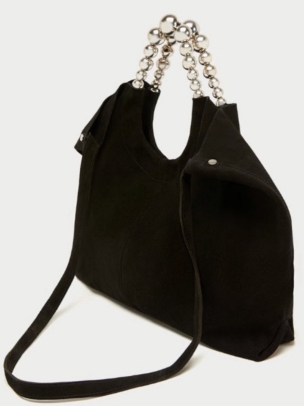 Zara Runway Suede Slouchy Hobo Crossbody Bag with Silver Bauble handles